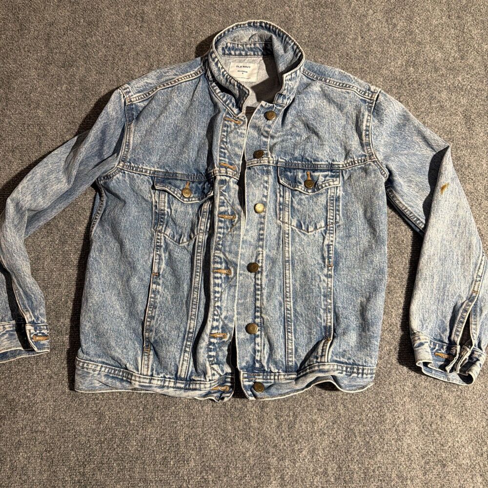 Old Navy Denim Jacket Womens Size Small Blue Boyfriend Button Front Pockets